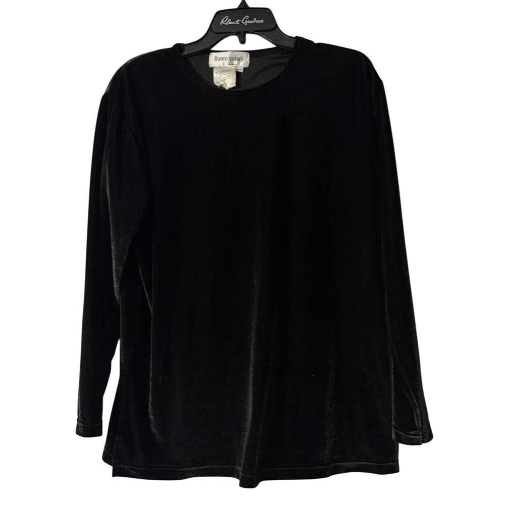NWT Vintage Franco Valeri Womens Long Sleeve Stretch Black Top Blouse Shirt L